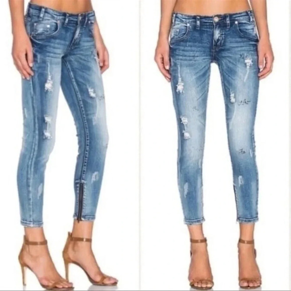 NEW ONE X ONE TEASPOON Freebird ll Low Waist Distressed Zipper Hem Size 28 - Picture 12 of 12